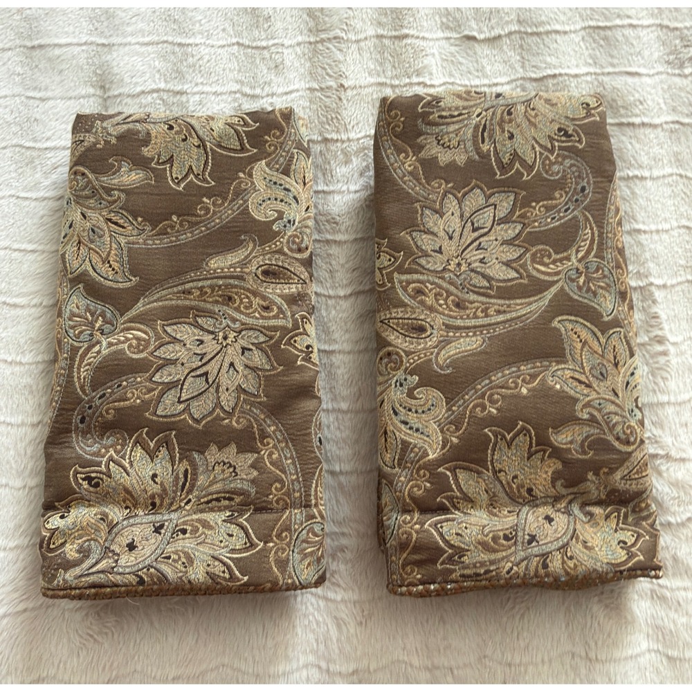 Croscill Home Brown Gold Paisley Quilted Standard Pillow Shams Set of 2 Jacobean